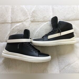 $995 Buscemi Black and White Italian Leather High Top Sneakers Shoes 44 10.5/11